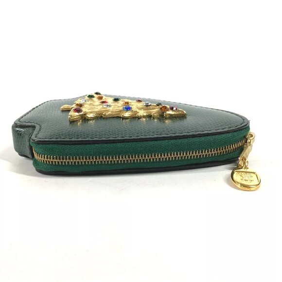 CELINE Rhinestone tree Coin Purse Coin Compartment Wallet Pouch Leather Green - Picture 8 of 8